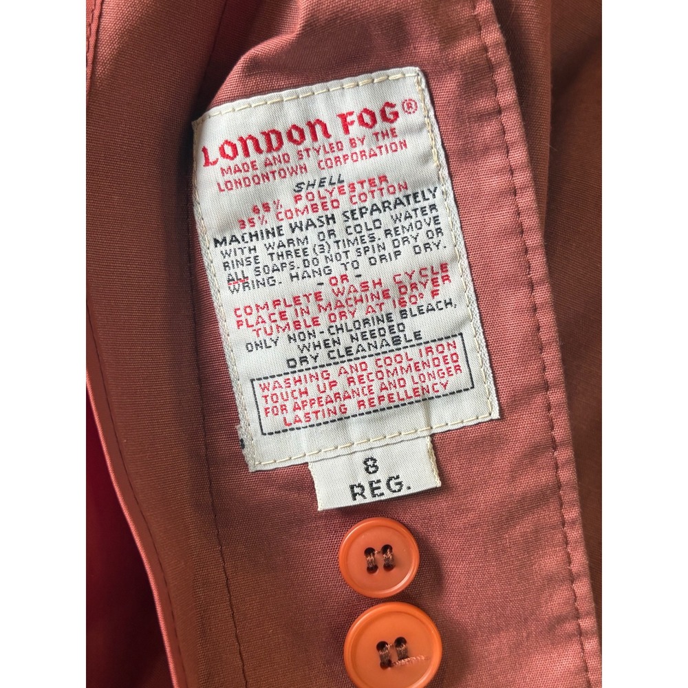 Vintage London Fog Trench Coat Womens Salmon Belted Rain Coat Full Length Size 8 - Picture 4 of 4